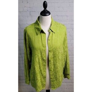 Vintage Studio Works Button Down Blouse Lime Green Floral Burnout size Sm Preppy